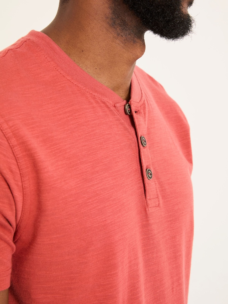 FatFace Woodside Vintage Red Slub Henley T-Shirt - Image 4 of 5