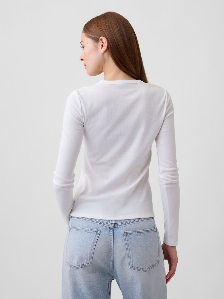 Gap White Ribbed Henley Long Sleeve T-Shirt - Image 2 of 5