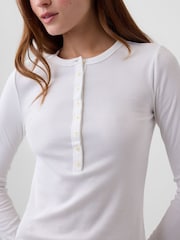 Gap White Ribbed Henley Long Sleeve T-Shirt - Image 4 of 5