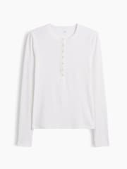 Gap White Ribbed Henley Long Sleeve T-Shirt - Image 5 of 5