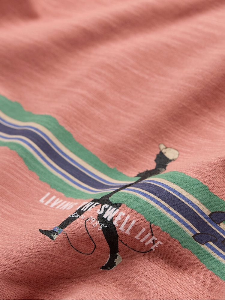 FatFace Pink Surf Stripe 100% Cotton Short Sleeve Graphic T-Shirt - Image 6 of 6