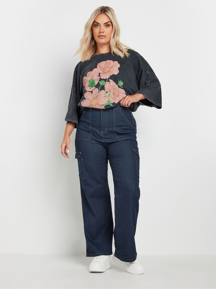 Yours Curve Blue Pocket Straight Leg Jeans - Image 1 of 5