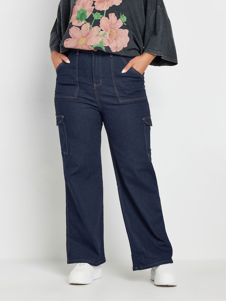 Yours Curve Blue Pocket Straight Leg Jeans - Image 2 of 5