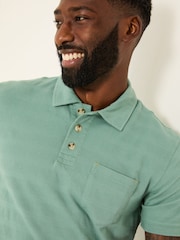 FatFace Dusky Green 100% Cotton Jacquard Stripe Polo Shirt - Image 3 of 4