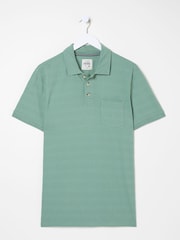 FatFace Dusky Green 100% Cotton Jacquard Stripe Polo Shirt - Image 4 of 4