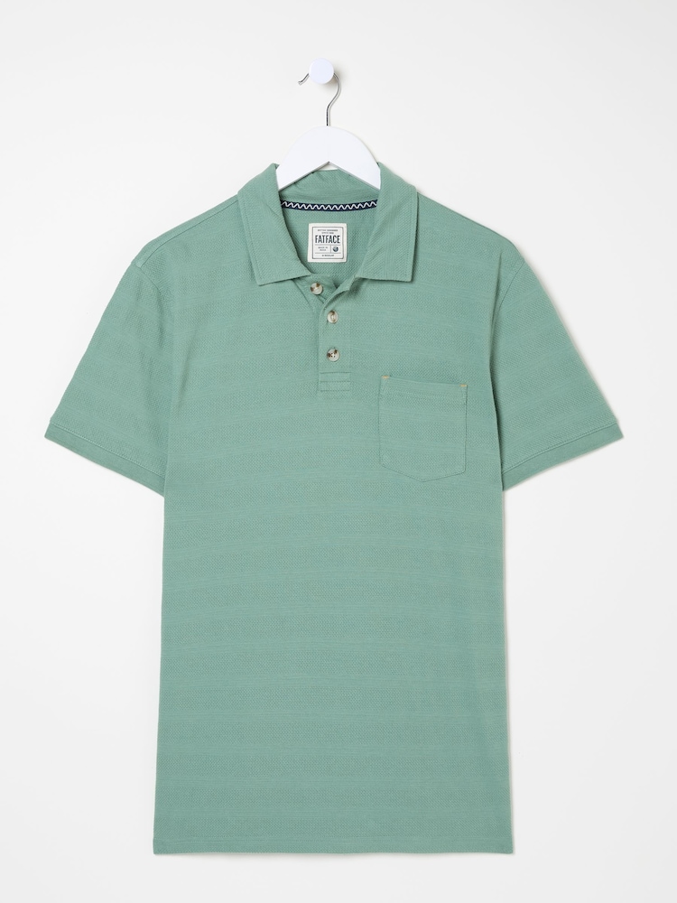 FatFace Dusky Green 100% Cotton Jacquard Stripe Polo Shirt - Image 4 of 4