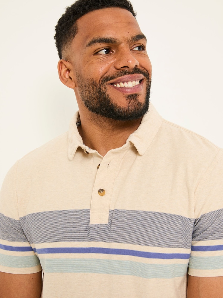 FatFace Natural Short Sleeve Chest Stripe Polo - Image 6 of 7