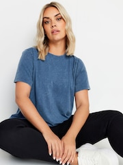 Yours Curve Blue Set In Sleeve 100% Cotton T-Shirt - Image 1 of 5