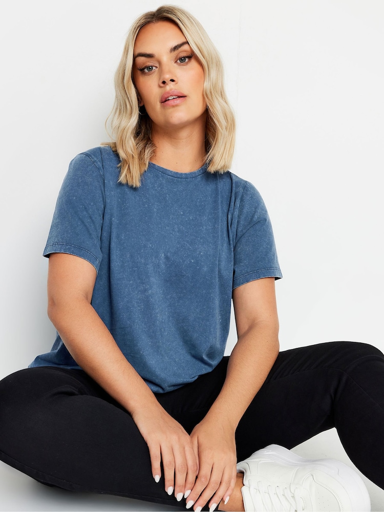 Yours Curve Blue Set In Sleeve 100% Cotton T-Shirt - Image 1 of 5