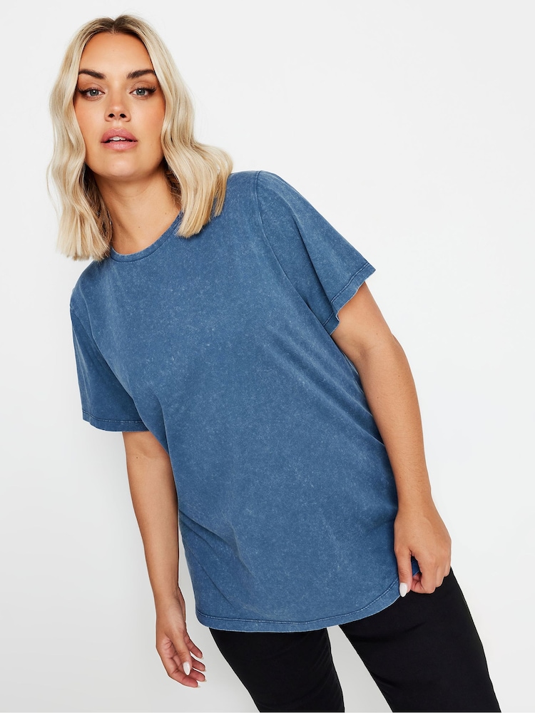 Yours Curve Blue Set In Sleeve 100% Cotton T-Shirt - Image 2 of 5