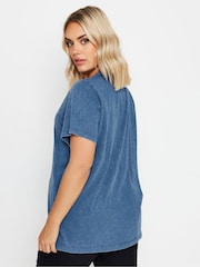 Yours Curve Blue Set In Sleeve 100% Cotton T-Shirt - Image 4 of 5