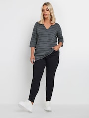 Yours Curve Grey Notch Neck 3/4 Sleeve 100% Cotton T-Shirt - Image 2 of 4