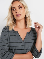 Yours Curve Grey Notch Neck 3/4 Sleeve 100% Cotton T-Shirt - Image 3 of 4