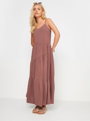 PixieGirl Petite Brown Asymmetric Tiered Maxi Dress - Image 1 of 5