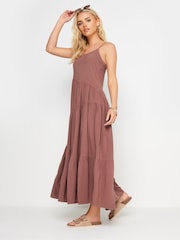 PixieGirl Petite Brown Asymmetric Tiered Maxi Dress - Image 2 of 5