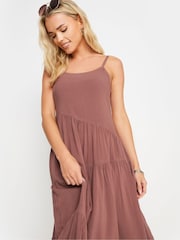PixieGirl Petite Brown Asymmetric Tiered Maxi Dress - Image 4 of 5