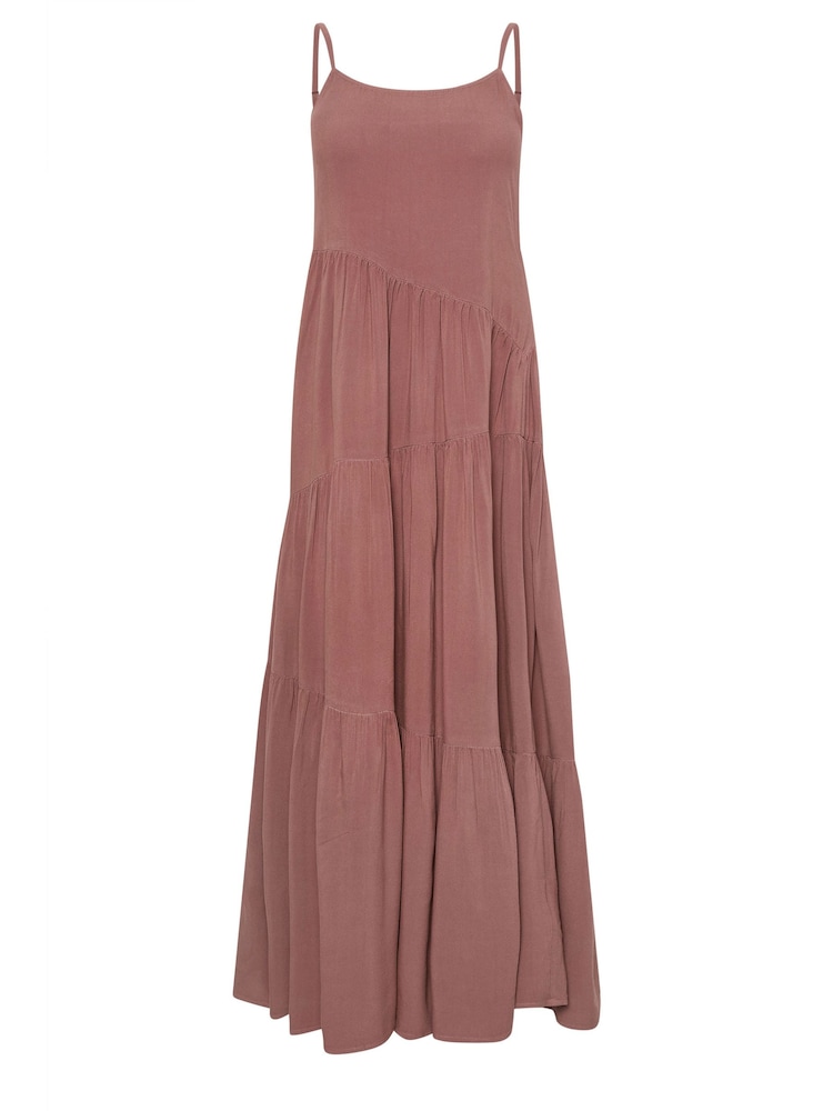 PixieGirl Petite Brown Asymmetric Tiered Maxi Dress - Image 5 of 5