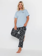 Yours Curve Blue Starry Night Wide Leg 100% Cotton Pyjamas Set - Image 2 of 4