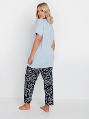 Yours Curve Blue Starry Night Wide Leg 100% Cotton Pyjamas Set - Image 3 of 4