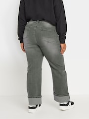 Yours Curve Grey Fold Over Hem Wide Leg Jeans - Image 3 of 4