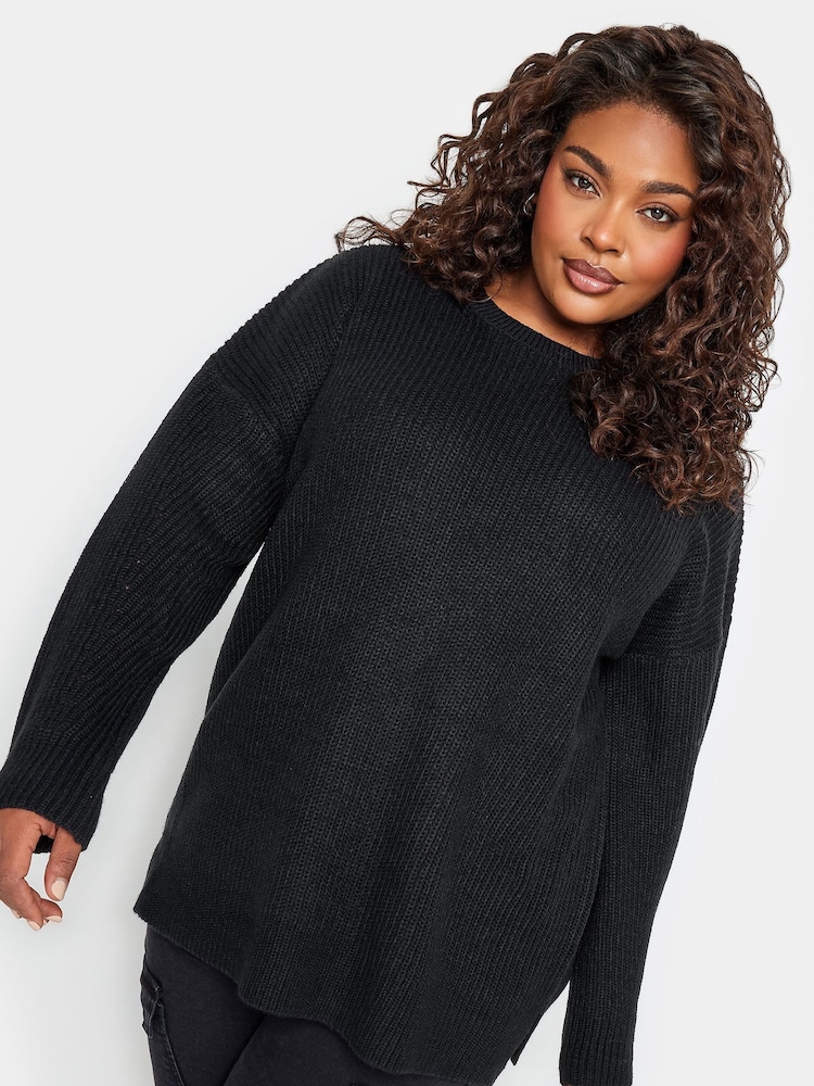 Yours Curve Black Drop Shoulder Jumper - Image 1 of 4