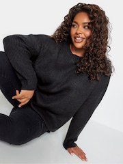 Yours Curve Black Drop Shoulder Jumper - Image 3 of 4
