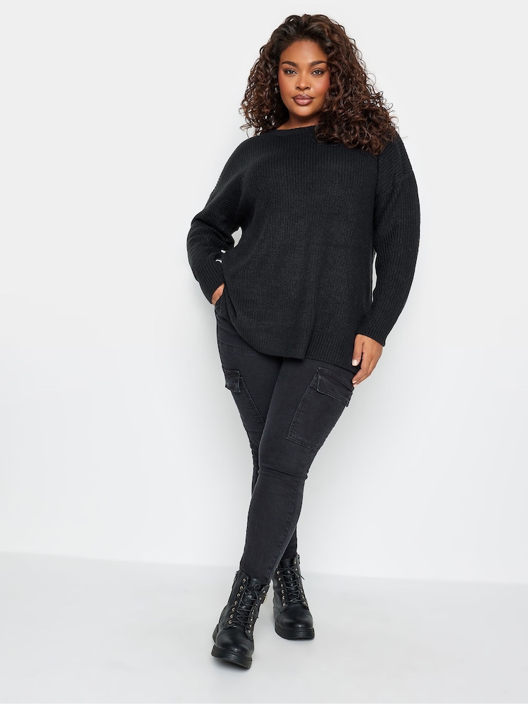Yours Curve Black Drop Shoulder Jumper - Image 4 of 4