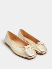 Yours Curve Gold Extra Wide Fit Ballet Pumps - Image 1 of 5