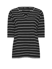Yours Curve Black Notch Neck 3/4 Sleeve 100% Cotton T-Shirt - Image 4 of 4