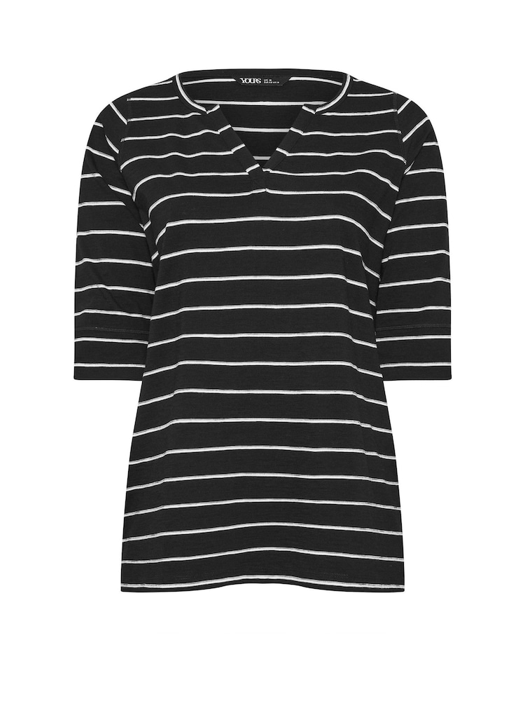 Yours Curve Black Notch Neck 3/4 Sleeve 100% Cotton T-Shirt - Image 4 of 4