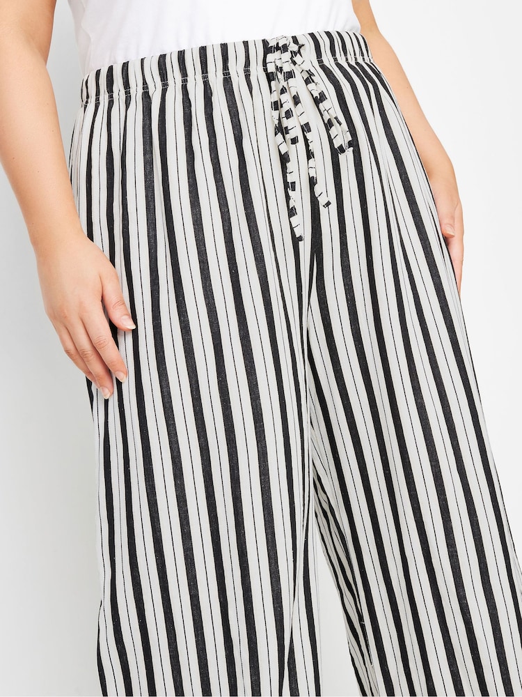 Yours Curve White Linen Look Stripe Wide Leg Trousers - Image 2 of 5