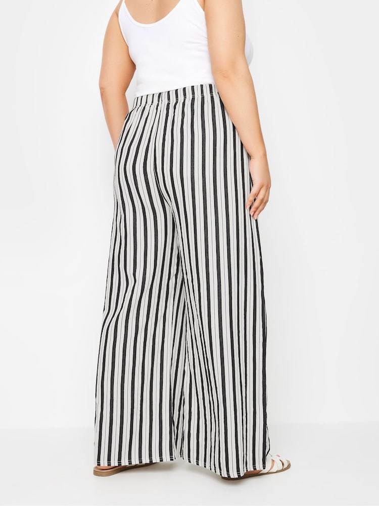 Yours Curve White Linen Look Stripe Wide Leg Trousers - Image 4 of 5