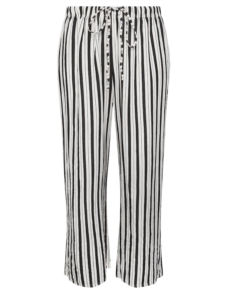 Yours Curve White Linen Look Stripe Wide Leg Trousers - Image 5 of 5