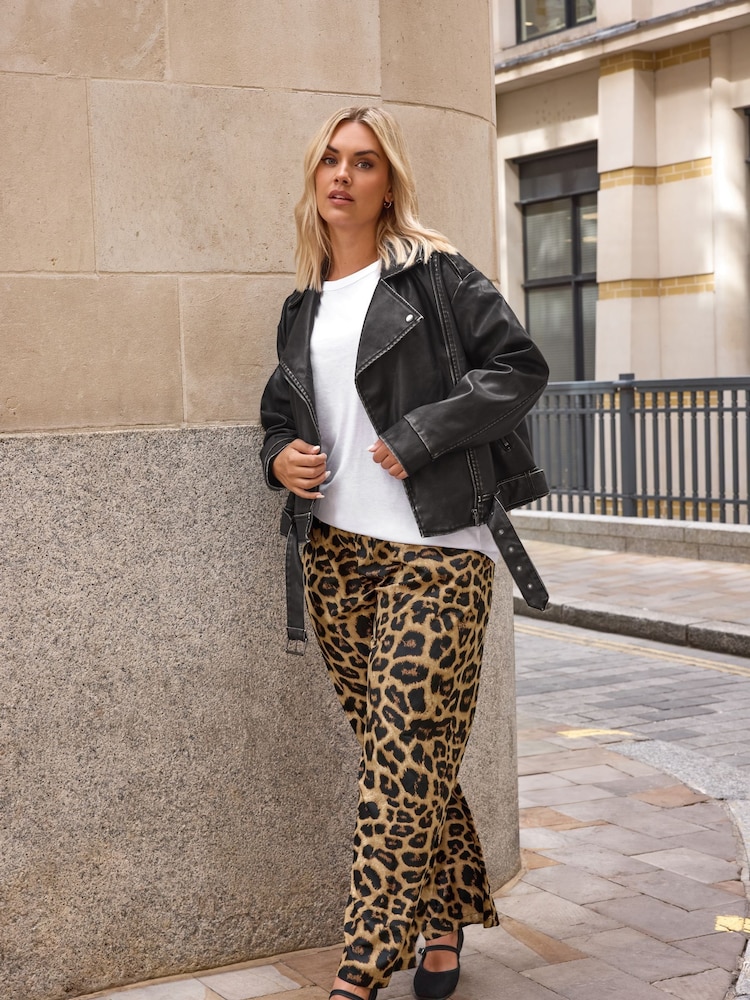 Yours Curve Brown Leopard Print Pull On Trousers - Image 1 of 7