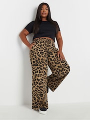 Yours Curve Brown Leopard Print Pull On Trousers - Image 2 of 7