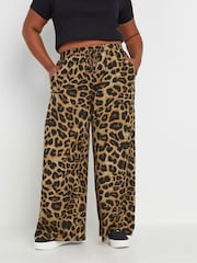 Yours Curve Brown Leopard Print Pull On Trousers - Image 3 of 7