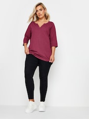 Yours Curve Red 100% Cotton Notch Neck 3/4 Sleeve T-Shirt - Image 2 of 5