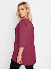 Yours Curve Red 100% Cotton Notch Neck 3/4 Sleeve T-Shirt - Image 3 of 5