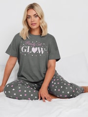 طقم بيجامات بحاشية مطبوع عليها عبارة Ready Set Glow من Yours Curve - صورة 1 من 4