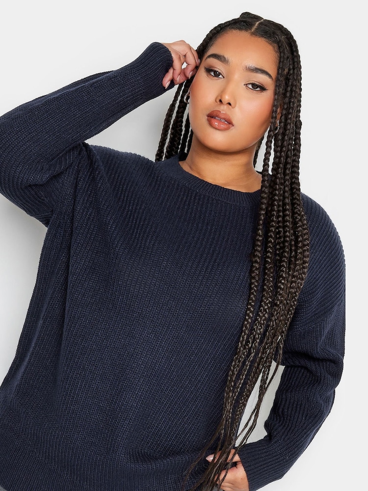 Yours Curve Blue Drop Shoulder Jumper - Image 1 of 5