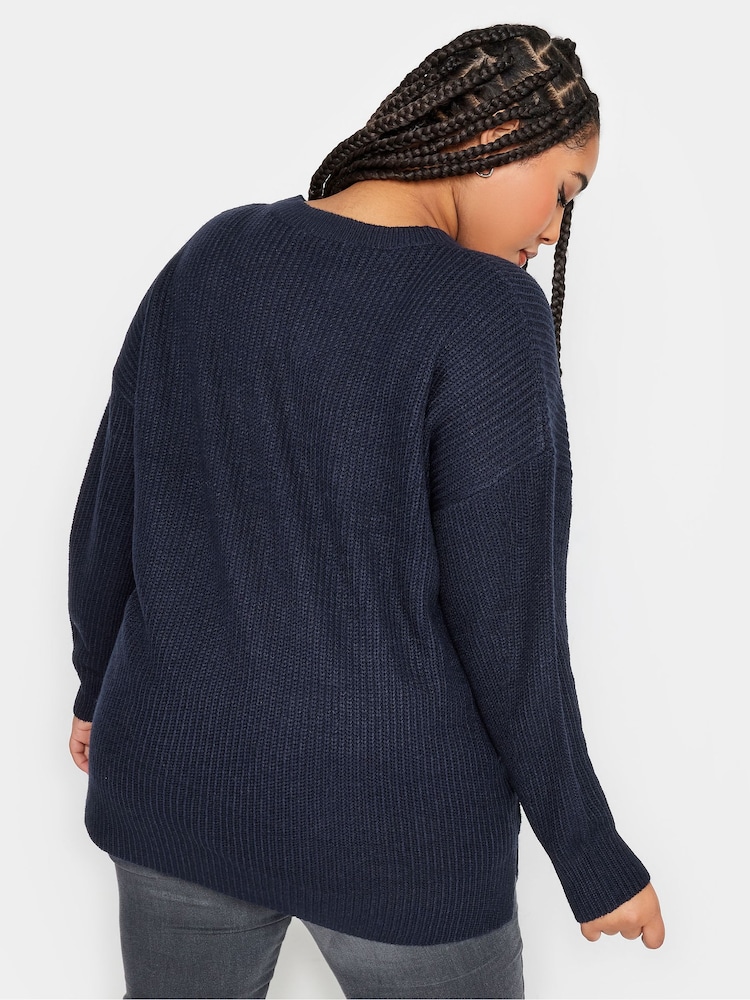 Yours Curve Blue Drop Shoulder Jumper - Image 5 of 5