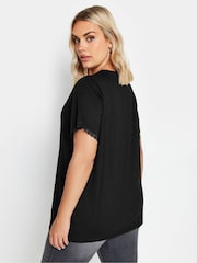 Yours Curve Black Lace Trim 100% Cotton T-Shirt - Image 3 of 5