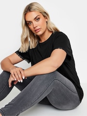 Yours Curve Black Lace Trim 100% Cotton T-Shirt - Image 4 of 5