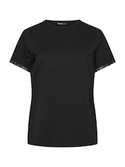 Yours Curve Black Lace Trim 100% Cotton T-Shirt - Image 5 of 5