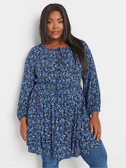 Yours Curve Blue Crinkle Boho Tunic - Image 1 of 6
