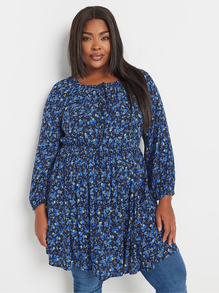 Yours Curve Blue Crinkle Boho Tunic - Image 1 of 6