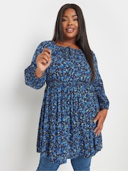Yours Curve Blue Crinkle Boho Tunic - Image 2 of 6