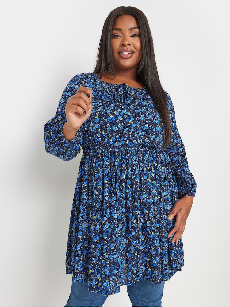 Yours Curve Blue Crinkle Boho Tunic - Image 2 of 6