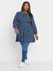 Yours Curve Blue Crinkle Boho Tunic - Image 3 of 6