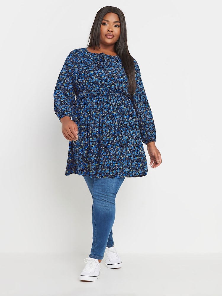 Yours Curve Blue Crinkle Boho Tunic - Image 3 of 6
